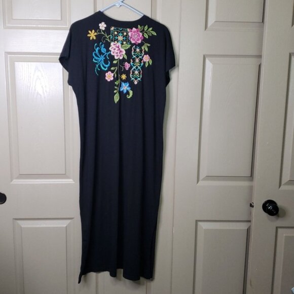 NWT Johnny Was Floral Embroidered Cotton Midi Maxi Black Dress Size Medi… - Picture 10 of 11